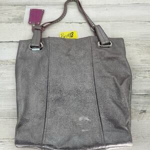 B Makowsky Silver Metallic Large Tote Bag Leather